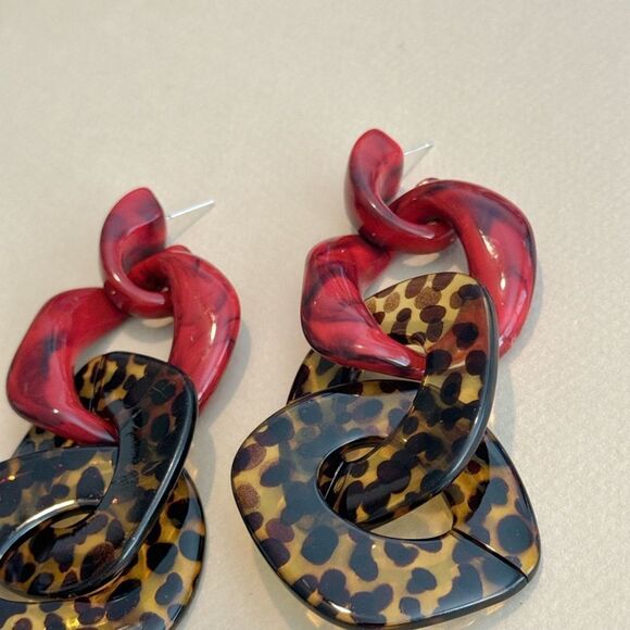 Zara Red and Leopard Print Earrings - Picture 3 of 4